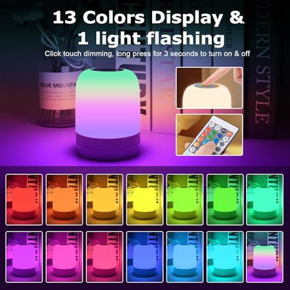 Small Kids Night Light, 13 Color Dimmable LED Lamp, Portable Stepless Dimming, Color Changing Touch Nursery Lamp, Rechargeable Toddler Night Light - color: White-1 Pack