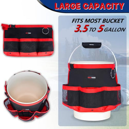 MELOTOUGH Bucket Car Wash Tool Organizer for Garden Tools Fit 3.5 to 5 Gallon Bucket (Red) - color: Red