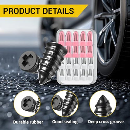 100Pcs Tire Repair Rubber Nails Kit with 2 Sizes,Screw in Tire Repair Kit Screw Plugs for Tires, Vacuum Tire Repair Plugs with Storage Box and Screwdriver, for Truck Car Motorcycle(50S+50L)
