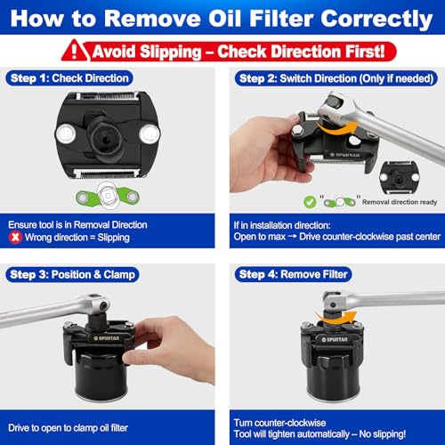 Spurtar Adjustable Oil Filter Wrench 2-3/8 to 3-1/8 inch 60-80mm Universal | Oil Filter Removal Tool 1/2'' Drive Cap Style Oil Filter Tool Fits Small Medium-sized Spin-on Oil Filters UTV JetSkis