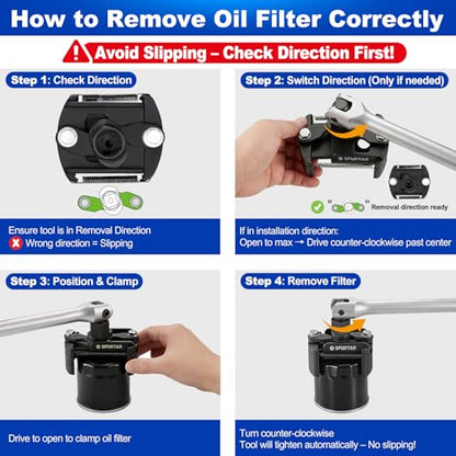 Spurtar Adjustable Oil Filter Wrench 2-3/8 to 3-1/8 inch 60-80mm Universal | Oil Filter Removal Tool 1/2'' Drive Cap Style Oil Filter Tool Fits Small Medium-sized Spin-on Oil Filters UTV JetSkis