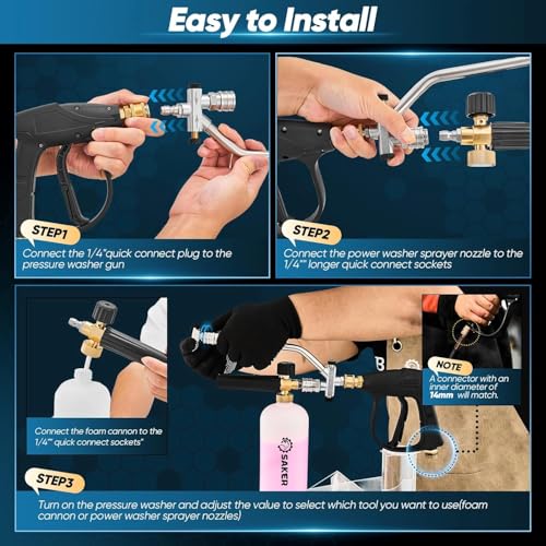 Saker Foam Cannon Dual Connector Accessory for Pressure Washer Kit,with Foam Cannon Dual Connector,Pressure Washer Gun for Car Washing and Cleaning,5 Power Washer Sprayer Nozzles - size: Four-Piece Set