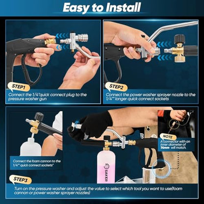 Saker Foam Cannon Dual Connector Accessory for Pressure Washer Kit,with Foam Cannon Dual Connector,Pressure Washer Gun for Car Washing and Cleaning,5 Power Washer Sprayer Nozzles - size: Four-Piece Set