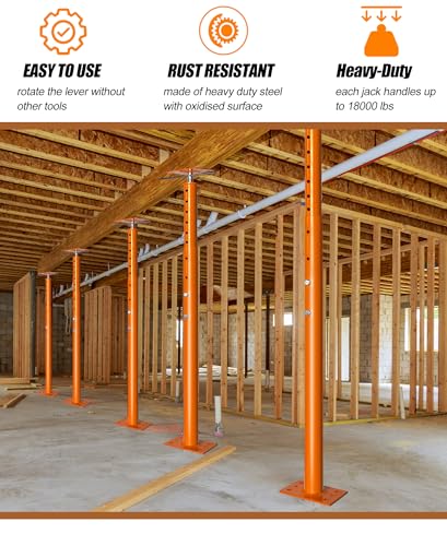 House Floor Jack, 48"-93" Adjustable Post Basement Support Pole Jacks, Heaty Duty Telescoping Jacks for Leveling, Floor Joist Jack for House Lifting Temporary Support, 18000 lbs Max Load Capacity