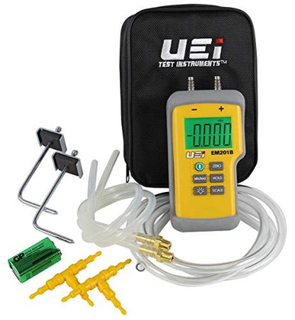 UEi EM201SPKIT Static Pressure Test Kit with EM201B Digital Differential Manometer, HVAC Pressure Measurement Kit, Includes Pressure Testing Accessories
