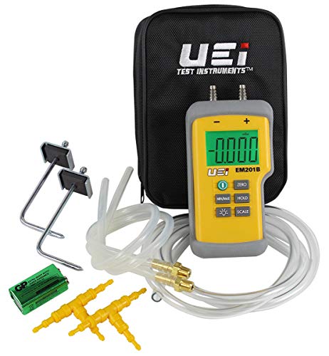 UEi EM201SPKIT Static Pressure Test Kit with EM201B Digital Differential Manometer, HVAC Pressure Measurement Kit, Includes Pressure Testing Accessories