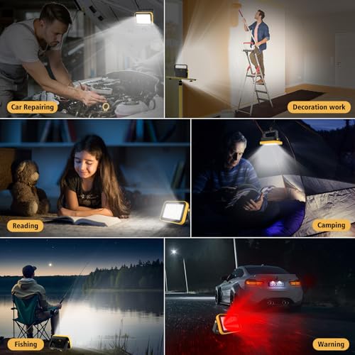 AUMIO 2-Pack Rechargeable LED Work Light, Portable Flood Light with 5 Modes | 3000LM Brightness | USB-C Rechargeable | Foldable Stand | Wide Floodlight Beam | Ideal for Garage & Camping - color: COB 2-Pack