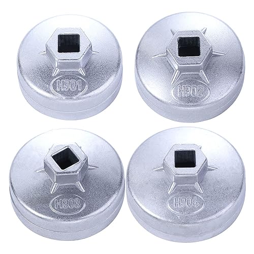 Leadigol 4 PCS Oil Filter Wrench Set, 65mm 67mm 74mm 79mm End Cap 1/2 Wrench Tool， Aluminum Oil Filters Cap Remover Tool Cup Type Oil Filter Socket Set