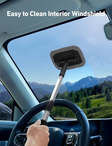 AstroAI Windshield Cleaner, Microfiber Window Cleaner with 4 Reusable Washable Large Sponge Pads, Extendable 180° Rotating Handle, Fits Cars & SUVs, Includes Spray Bottle, Gray - color: Gray