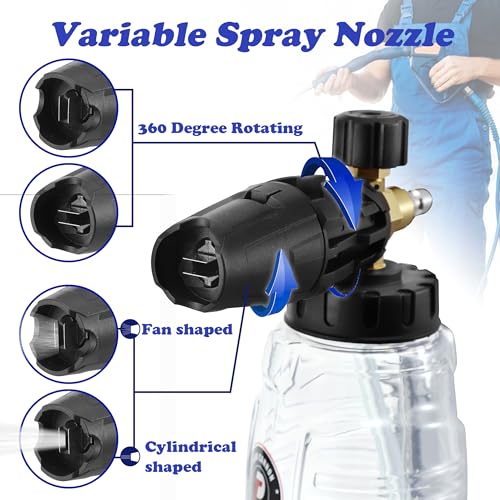 Tool Daily Pressure Washer Foam Cannon with Dual Connector Accessory, Double Tip Attachment for Soap Cannon, 5 Power Washer Nozzle Tips, 1/4” Quick Connect - size: 1 L