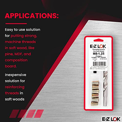 E-Z Hex Thread Repair Kit for Soft Wood Flanged Threaded Inserts M8-1.25 x 20mm, Drill, Installation Tool - size: M8-1.25 x 20mm, style: Flanged
