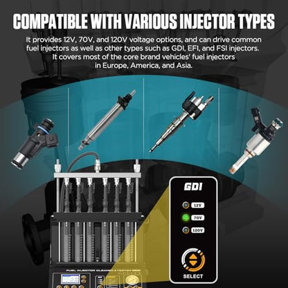 GDI Fuel Injector Cleaner& Tester FEI FSI 6 Cylinders Upgraded Ultrasonic Fuel Injector Cleaning Machine CT500 Car Fuel Injectors Cleaner Kit Tool 12V/70V/120V