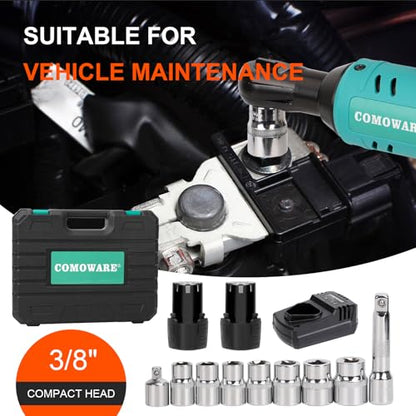 COMOWARE 3/8 Cordless Electric Ratchet Wrench Kit, 40ft-lbs Torque, 12V Power, 8 Sockets, LED Light, Fast Charger, Ergonomic Design | 12V Power, Electric Socket Wrench, LED Light,Lightweight & Compact, Fast Charger, Ergonomic Design