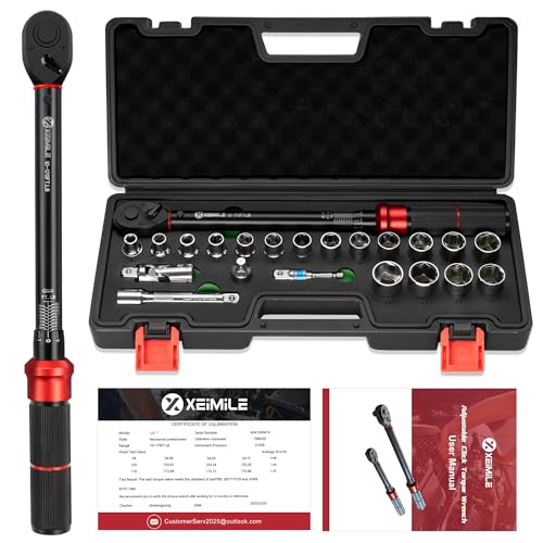 1/2 Inch Drive Torque Wrench Set 10-170 Ft-Lb for Lug Nut Car Moto | Click Inch Pound Torque Socket Set(13.6-230.5Nm),72T Dual Direction 3% Precision, Adjustable Wrench for Bicycle Tire DIY - style: Set 1/2"DR.170FT-LB