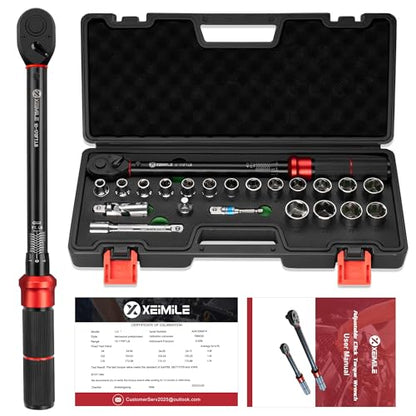 1/2 Inch Drive Torque Wrench Set 10-170 Ft-Lb for Lug Nut Car Moto | Click Inch Pound Torque Socket Set(13.6-230.5Nm),72T Dual Direction 3% Precision, Adjustable Wrench for Bicycle Tire DIY - style: Set 1/2"DR.170FT-LB