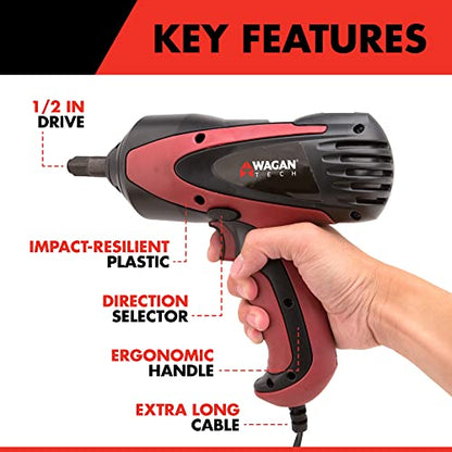 Wagan EL2257 12V DC Mighty Impact Wrench, 1/2 inch 12 Volt Electric Impact Wrench Kit, 271 ft-lbs, Tire Repair Tools with Sockets and Carry Case - size: EL2257 12V