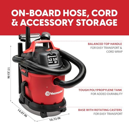 Vacmaster 3.2-Gallon* 2.5 Peak HP Wet/Dry Vacuum – VHB305M 1101