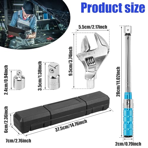 Open End Torque Wrench, 5 to 60 Nm Adjustable Open End Torque Wrench Set with Changeable Head and Click Safe Torque Wrench Tool, Professional Torque Wrench Spanner for Refrigeration System
