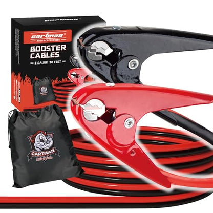 Cartman 2 Gauge 20 ft Heavy Duty Jumper Cables with Carry Bag | Dual-Connection Clamps, High-Density CCA Conductors, Cold-Resistant TPR Jacket - size: 20-Feet (2-Gauge)