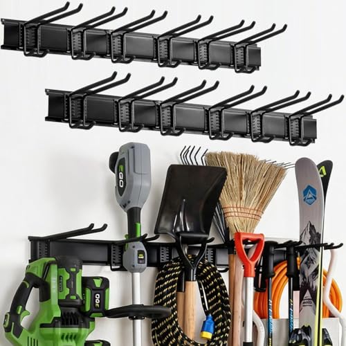 Aking Ace 96-Inch Heavy Duty Wall Mount Garden Tool Organizer for Garage | Adjustable hangers perfect for shovels, rakes, and Garage Tools, Heavy-duty rack holds 700lbs. Ideal for shed organization - size: 96inch
