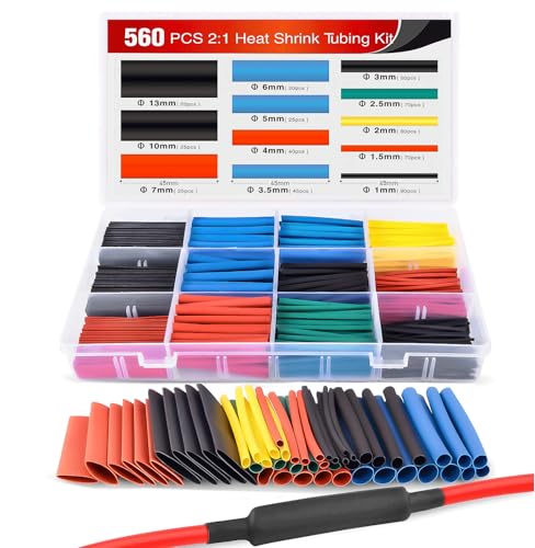 Nilight - 50005R Heat Shrink 2:1 Electric Insulation Tube Kit 45mm Flame Retardant Wrap Cable Sleeve 560pcs 5 Colors 12 Sizes with Storage Box，2 Years Warranty - color: 560Pcs 2:1 Heat Shrink Tubing