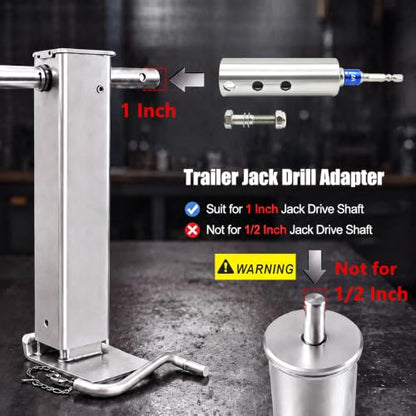 Trailer Jack Drill Adapter for 1 Inch Jack Drive Shafts, Stainless Steel Trailer Jack Adapter Kit with 2 Pcs 1/2" Drive Socket, Fits RV Camper Dump Truck Trailer Jacks (Silver)