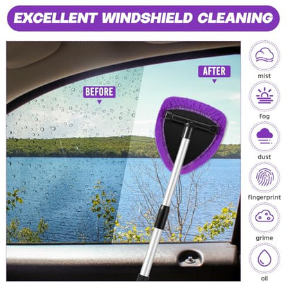 Potchen 8 Pcs Car Windshield Cleaner Tool Kit with Extendable Handle, Microfiber Towel Pads, Brush, Empty Spray Bottle for Auto Glass Wiper Suvs Rvs & Home Windows(Purple) - color: Purple