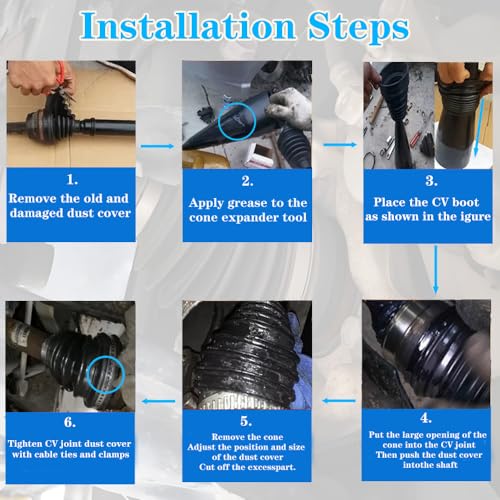 2PCS CV Boot with Expander Tool,4 Stainless Steel Clamps,6 Cable Ties,Waterproof and Dustproof Silicone CV Axle Boot Repair Kit,Universal CV Joint Boot,Protect CV Axle (2pcs+Cone Tool) - color: 2pcs+Cone Tool