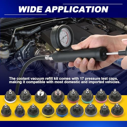 DASBET 36PCS Universal Radiator Pressure Tester & Coolant Vacuum Refill Kit for Automotive Cooling System Water Tank Leakage Detection, Coolant Pressure Tester Kit