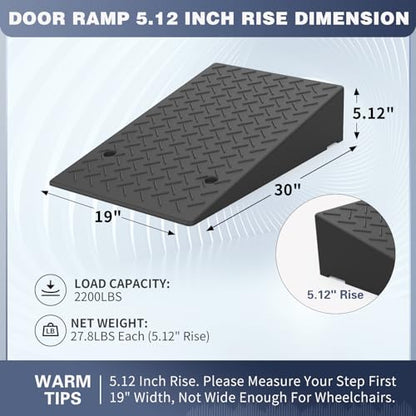 Rubber Threshold Ramp 5.12 Inch Rise, Wheelchair Rubber Door Ramp with Non-Slip Surface, Home Step Ramp with Channel for Wheelchairs/Cars/Scooters (1PCS, 2200LBs Loading) - size: 5.12IN-1PC