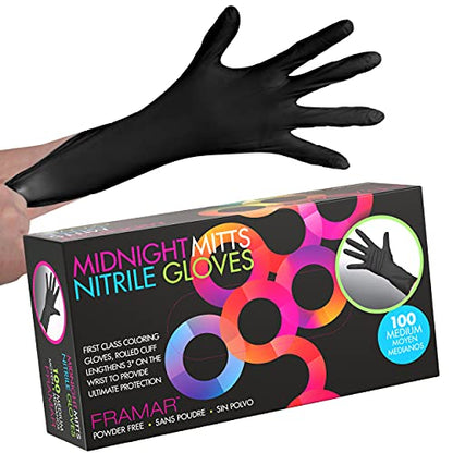 FRAMAR Powder Free Nitrile Gloves Medium, Guantes De Nitrile | For Hair Dye 12 INCH Black Gloves Disposable Latex Free, Cleaning, Tattoo, Extra Durable & Resistant, 100 Pack - size: Medium (Pack of 100)