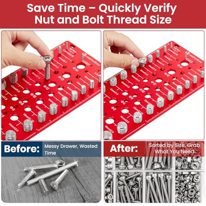 Thread Checker, 70 Nut and Bolt Thread Checker, 25 Standard & 25 Metric & 20 Drill Bit Gauge, Bolt Size Finder, Wall-Mountable Bolt Thread Identifier Gauge with Inch & CM Ruler - size: 70 Thread Checker