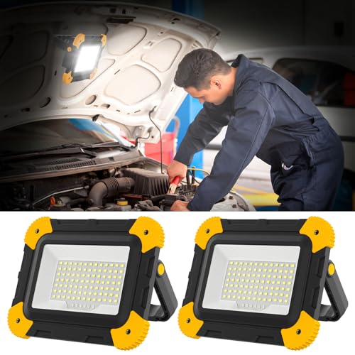 T-SUN Rechargeable Work Light, Portable Cordless 5 Modes 180° Rotate LED Work Light with USB & Type C Charging Port, for Workshop,Emergency and Job Site Garage Camping Car Repair, Gifts for Men-2 Pack - color: 6000K-60W-SMD