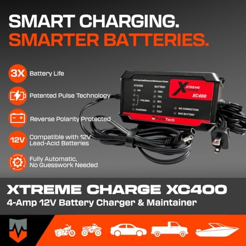PulseTech XC400 Xtreme Charge 4 AMP Smart Battery Charger Maintainer, Trickle Charger | Test, Charge, Condition and Maintain All Types of 12V Lead-Acid Batteries