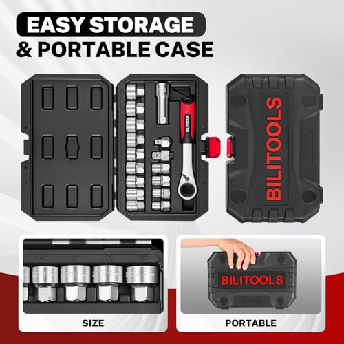 BILITOOLS 17PCS 3/8" & 1/2 Pass Through Socket Set, 2-In-1 Conversion | for Standard Ratchet/Pass-Through Ratchet, Pass Thru, Go Through, Mechanics Tools Set for Hex, Square, E-Torx, Spline - style: 17-Piece Pass Through Socket Set