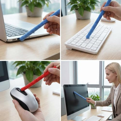 12 Pcs Microfiber Detail Duster Sticks, Crevice Cleaning Brush Kit for AC | Vent Fan Blade Mini Split Flexible Bendable Dust Cleaner for Home Car Window Blind Air Conditioner - Multicolors