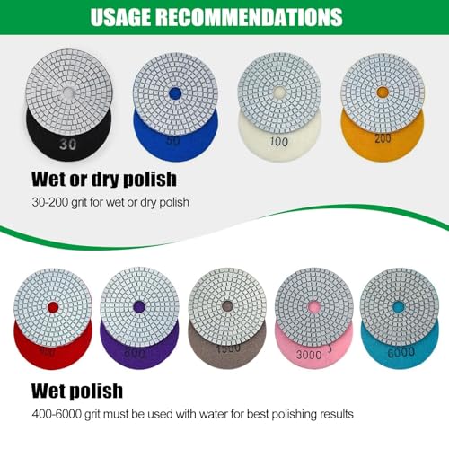 WORKEASE 4 Inch Diamond Polishing Pads Wet/Dry 12PCS, 100 Grit Diamond Sanding Pad, Granite Stone Concrete Marble Rock Countertop Quartz Polish Pad - size: 4 Inch 100 Grit