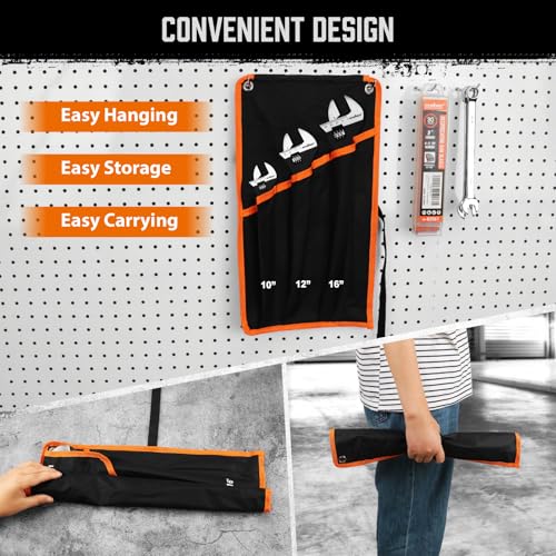 HORUSDY 3-Piece Adjustable Spud Wrench Set, 10", 12", 16", CR-V Steel, SAE & Metric Scale, Black Oxide Finish, Heavy Duty Wrenches for Construction, Mechanical Repair, DIY and Outdoor Projects - style: 3PC Spud Wrench Set, 10" 12" 16"