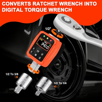 1/2" Digital Torque Adapter - 12.5-250 Ft-Lb, Converts Any 1/2" Ratchet tool to Torque Wrench, Electronic Torque Converter with 3/8" & 1/4" Adapters, Buzzer & LED Alerts, for Bike, Motorcycle & Car - style: 1/2-Inch 12.5-250 Ft-Lb