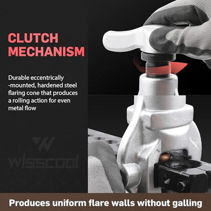 Wisscool HVAC Flaring Tool Kit, Tube Cutter, Deburrer, 3/16"-3/4" | Complete 45° eccentric flaring kit with seven sizes, tube cutter, and deburring tool for mini split and HVAC tubing - size: Flaring Tool Set