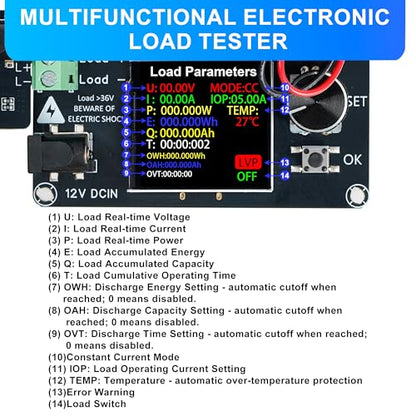 Treedix 120W Mini Electronic Load Tester Constant Current Discharge Module | Battery Load Tester with Color Screen for Li-ion Capacity Data Monitoring