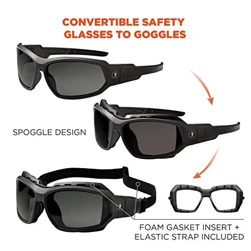 Ergodyne Skullerz Loki Convertible Anti Fog/Scratch Safety Spoggles Glasses-Includes Gasket and Strap to Convert to Goggle - color: Smoke Lens