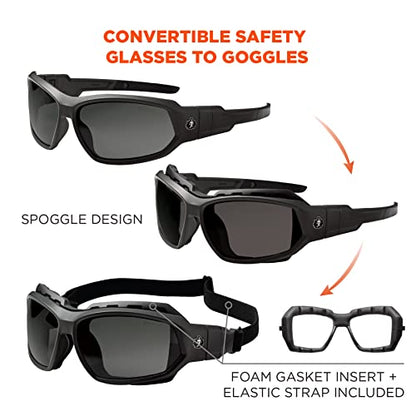 Ergodyne Skullerz Loki Convertible Anti Fog/Scratch Safety Spoggles Glasses-Includes Gasket and Strap to Convert to Goggle - color: Smoke Lens