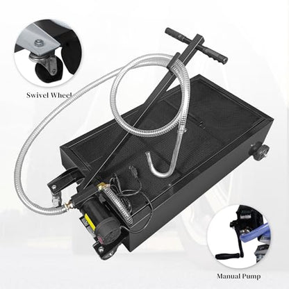 20 Gallon Oil Drain Pan with Electric Pump, Low-Profile Oil Pans for Changing Oil, T-Handle and J-Hook Makes Drain Easier, Black - color: Black, size: 20 Gallon