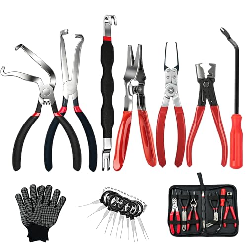 10 PCS Electrical Disconnect Pliers, Electrical Connector Removal Tool for Cars, Trucks & SUVs with Storage Box & Gloves