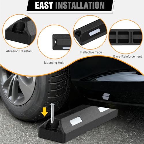 Nilight Rubber Parking Curbs 2 Pack - Heavy Duty 22 Inch Garage Wheel Stops Parking aid Block for Driveway & Parking Lot, Black - size: 22" Black