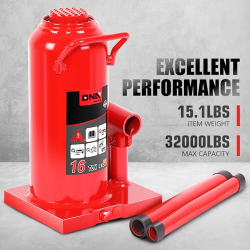DNA Motoring 16 tons / 32000 lbs Lifting Automotive Welded Hydraulic Bottle Jack for Repair Vehicle, Pickup, Truck, w/Manual Handle, Red,TOOLS-00361 - color: red, style: 16 ton