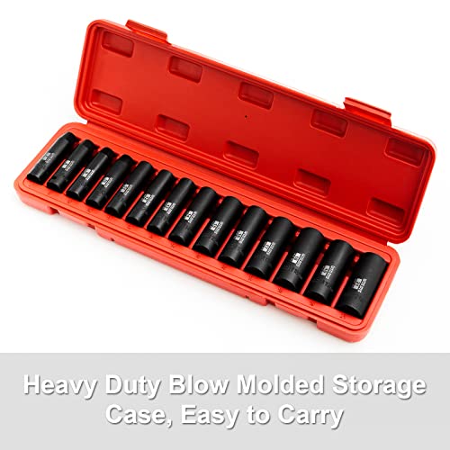 WIILDIS 14 Pieces 3/8-Inch Drive Deep Impact Socket Set, 7mm to 21mm, CR-V, Metric, 6-Point, 14 Pieces 3/8" Dr. Socket - size: METRIC - 14pcs