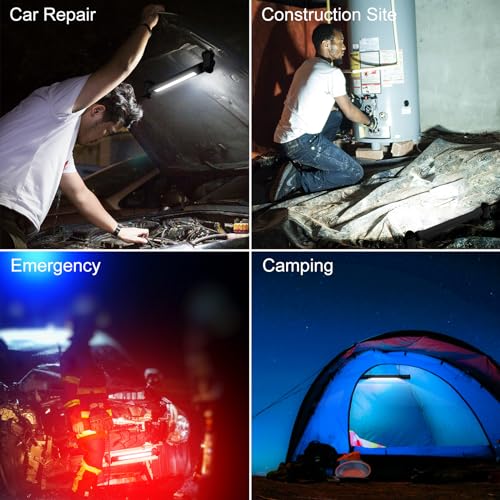 MEIHUA Rechargeable Magnetic Work Light, 3000LM Portable LED Underhood Light with Hook, IP65 Waterproof Mechanic Garage Light for Car Repair, Camping, Emergency - color: Black