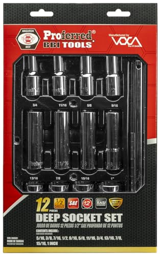 S08301 1/2" Drive Standard SAE Socket Set, 12 Piece, 12 Point Deep - size: 1/2 Inch Drive, style: DEEP